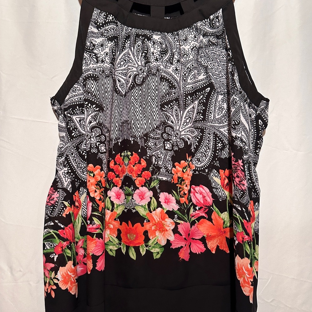 Zac & Rachel Black and White Graphic Cut Out Tank Top